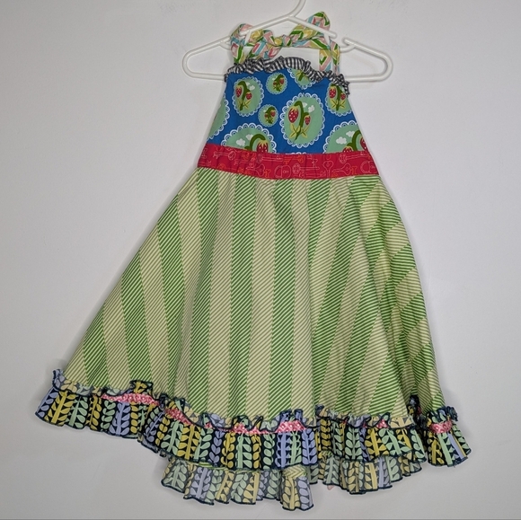 Matilda Jane Ellie Limeade Roundabout Green Blue Red Strawberry Halter Dress 6 - Picture 1 of 7